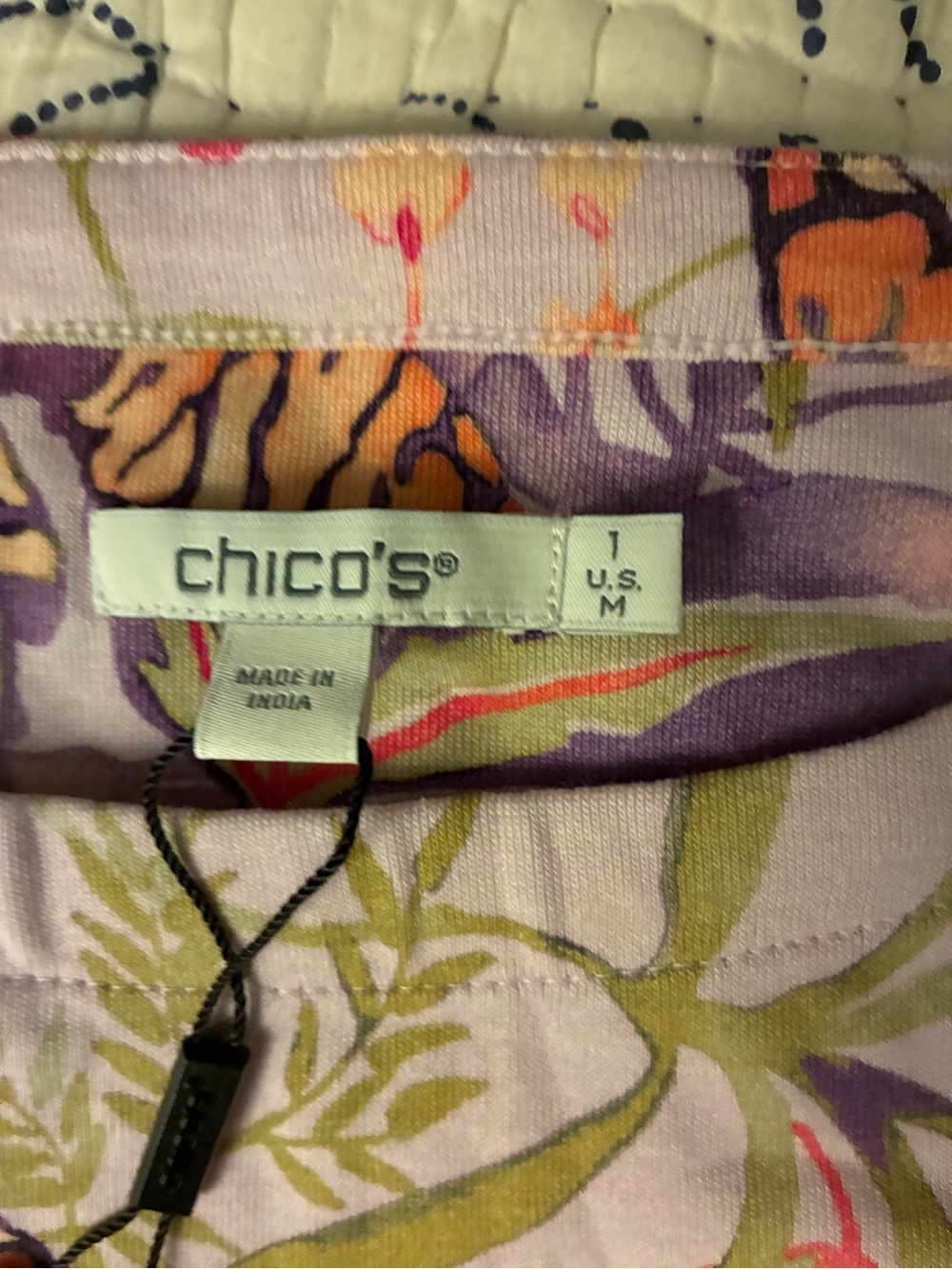 Chico's Lavender Floral Short Sleeve Basic Knit - Gentle Lavender - Picture 3 of 6